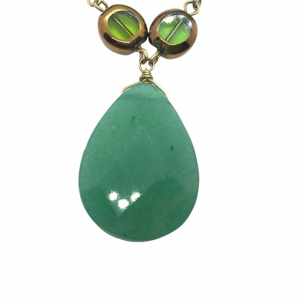 Lia Sophia Sanibel Necklace Womens Gold Tone Double Strand Green Adventurine 26"